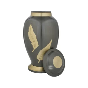Top view of the open Slate Urn, showing the secure threaded rim opening and the interior capacity for storing ashes.