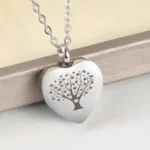 Tree of Life Heart Urn Necklace for Ashes - Stainless Steel Cremation Jewelry, Memorial Keepsake Pendant