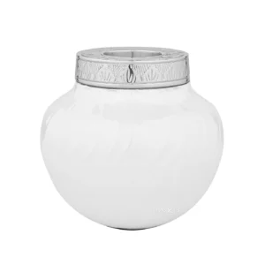 Pure Serenity White Candlelight Infant Urn shown complete, a pure white urn for a baby's ashes.