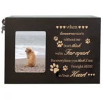 Wooden Pet Urn for Dog or Cat Ashes - Memorial Cremation Box with Photo Frame - Fits Pets up to 118 lbs