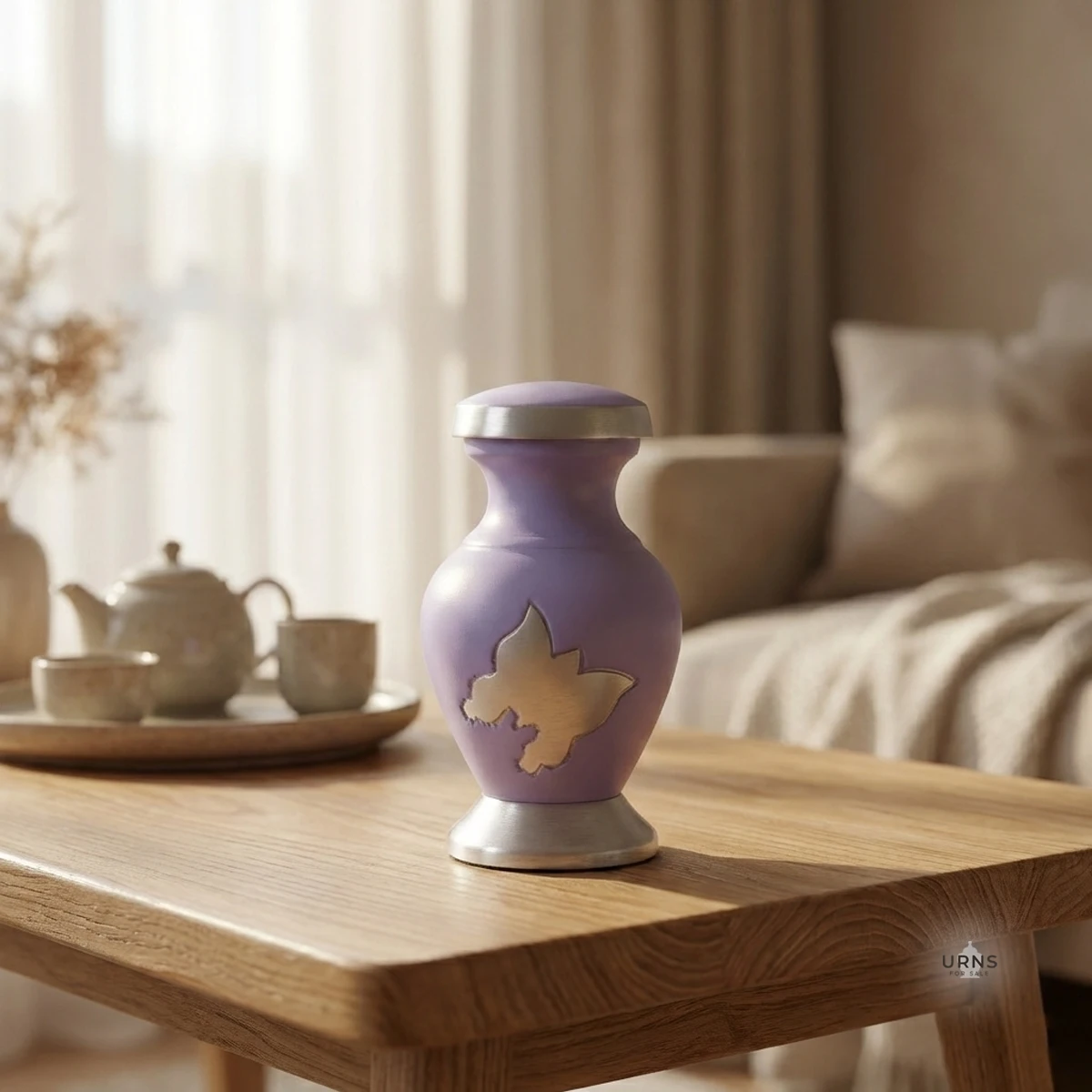 Aria Lavender Keepsake Urn Home Setting