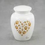 White and Gold Heart Paws Print Urn for Dog Cat Cremation Ashes - Large Pet