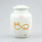 White and Gold Love Paws Print Urn for Dog Cat Cremation Ashes - Large Pet