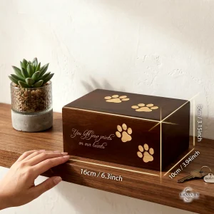 Wooden pet ashes keepsake urn for dog or cat memorial Dimension