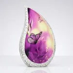 Elegant Butterfly Teardrop Urn for Adult Ashes - Purple Memorial Funeral Urn for Women & Men