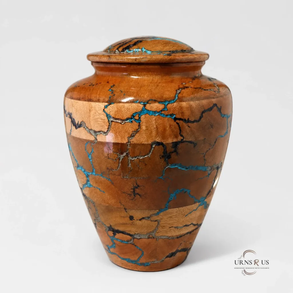 Azure Lighning Wooden Cremation Urn Front View
