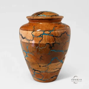 Azure Lighning Wooden Cremation Urn Front View