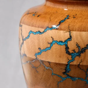 Azure Lightning Wooden Cremation Urn Detail Shot