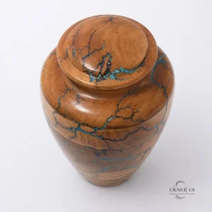 Azure Lightning Wooden Cremation Urn Top View