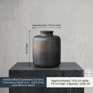 Handcrafted stoneware adult urn size guide - bronze