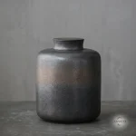 Handcrafted Stoneware Ceramic Cremation Urn for Ashes - Large 2200ml, Dark Grey with Bronze Band