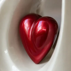 Close-up of Red Heart in Teardrop Cremation Urn