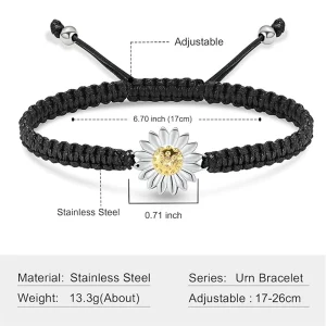 Adjustable black braided rope memorial bracelet size guide