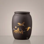 Tranquil Flight Gold Crane & Mountain Memorial Ceramic Keepsake Urn for Ashes