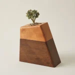 Wooden Plant Urn for Adult Ashes - Large Handcrafted Solid Wood Cremation Urn & Memorial Planter with Ceramic Pot