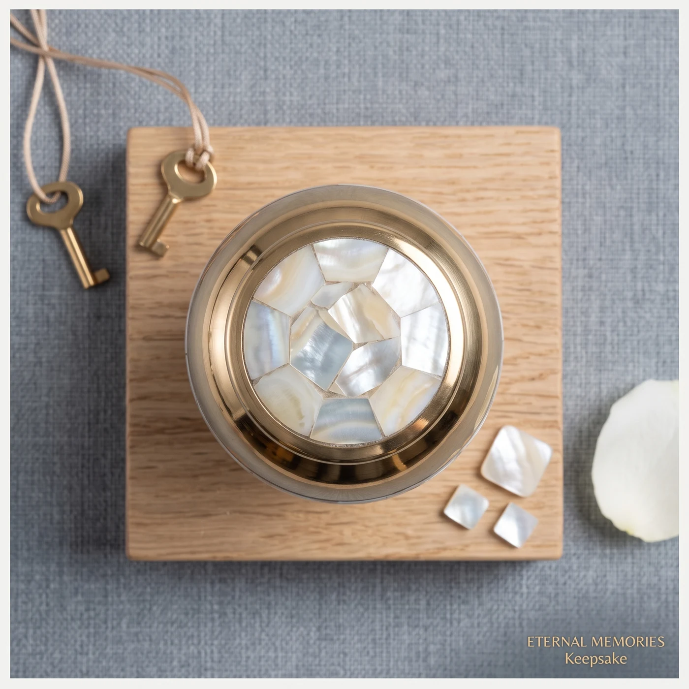 Brass Mother of Pearl Urn Lid Top View