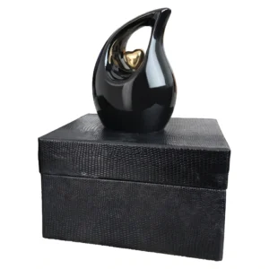Black teardrop heart urn gift box packaging