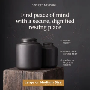 Large or Medium size black stone finish classic Ceramic urn for ashes