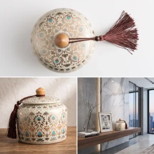 Lotus Decorative Ceramic Urn Top View