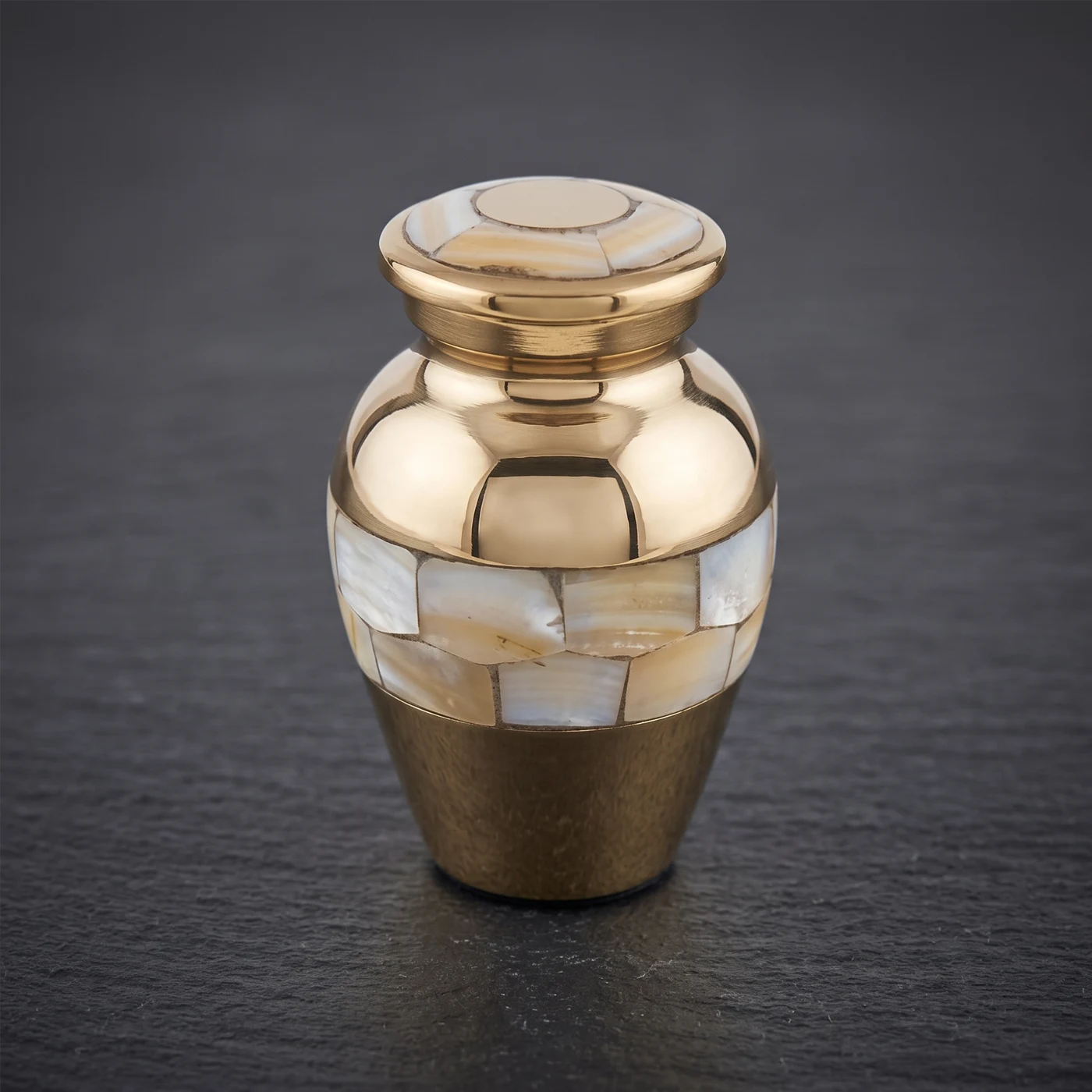 Polished Brass Mother of Pearl Keepsake Urn Slate