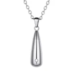Silver Teardrop Cremation Urn Necklace for Ashes with Crystal Memorial Pendant