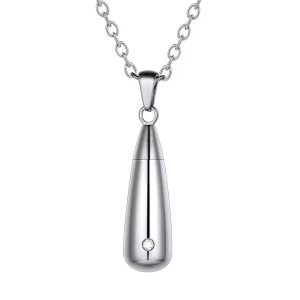 Silver teardrop cremation urn necklace for ashes with crystal memorial pendant