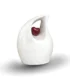 White teardrop keepsake urn for ashes featuring a suspended small red heart, isolated on a white background.