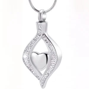 Crystal Teardrop Heart Urn Necklace for Ashes – Stainless Steel Memorial Cremation Keepsake Jewelry for Women