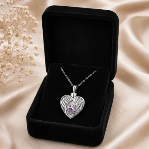 Angel wing memorial ashes necklace jewellery box