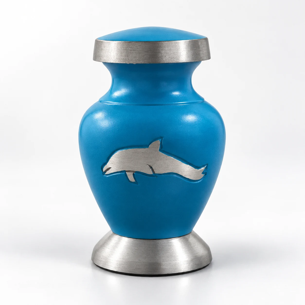 Aria's Dolphin's Grace Keepsake Urn for ashes in blue and silver
