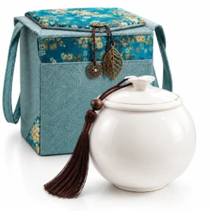 Serenity Sphere white ceramic memorial urn with decorative teal presentation box