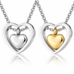 Eternal Embrace Double Heart Ashes Necklace – Stainless Steel Cremation Urn Necklace & Memorial Keepsake Jewellery