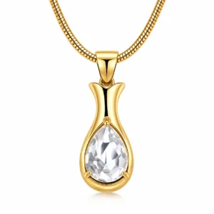 Eternal Lumière gold crystal teardrop ashes necklace with premium cremation urn pendant