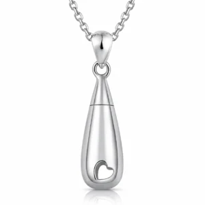 Love Within silver urn necklace for ashes with heart cut-out cremation pendant