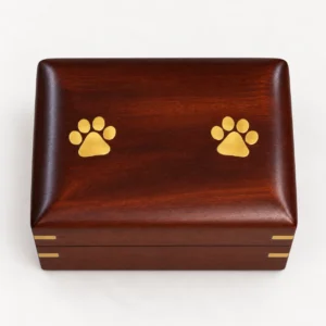 Paw print pet keepsake urn with premium polished wooden finish