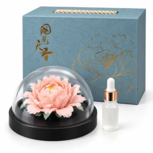 Serenity Peony memorial gift set with ceramic flower diffuser, fragrance bottle and presentation box