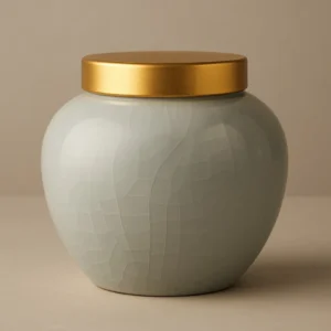 Aurora Memory Pet Urn – White Crackled Ceramic with Gold Lid