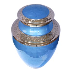 Blue Blossom Legacy with Golden Trim Cremation Urn for Ashes