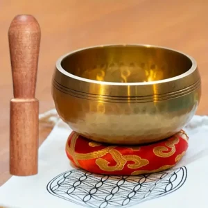 Alt: Om Resonance Singing Bowl with Wooden Mallet and Cushioned Base