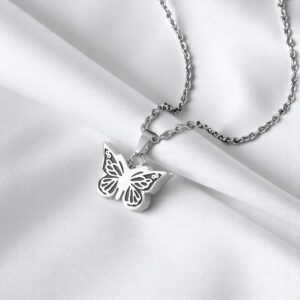 Butterfly cremation pendant for human or pet ashes – silver memorial necklace