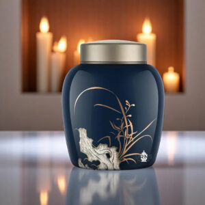 Ceramic Pet Ash Urn with Candles in Background – Serene Setting
