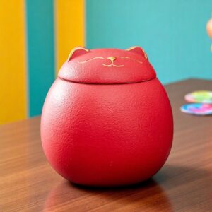Cat Cremation Urn for Ashes - Red ceramic