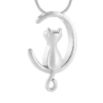 Cat on Moon Cremation Necklace - Ash Memorial Pendant