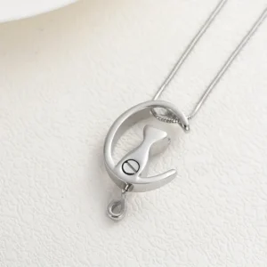 Cat on Moon Cremation Necklace - ash chamber