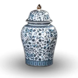 Ceramic Adult Cremation Urn - Blue & White Floral Design for Ashes