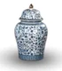 Ceramic Adult Cremation Urn - Blue & White Floral Design for Ashes