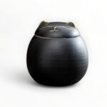 Black Ceramic Cat Shaped Pet Urn with Gold Accents – Memorial Ashes Keepsake