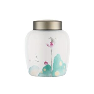 Front view of Tranquil Blossom Ceramic Pet Urn with floral artwork