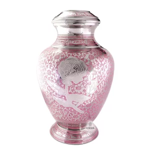 Cloisonne Pink Blushing Rose Adult Cremation Urn