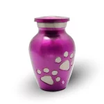 Crimson Mouve Pet Keepsake Urn with Silver Paws for Dog Cat Cremation Ashes